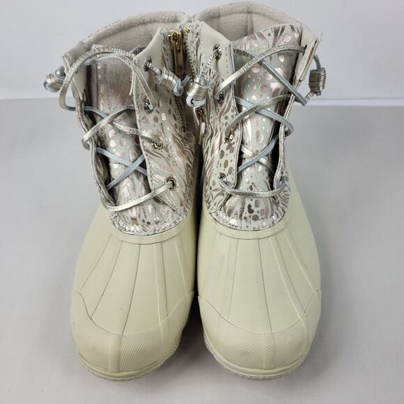 Sperry Top Spider Women's Ivory Metallic Animal Print Waterproof Ankle Boots 7M - Picture 10 of 15